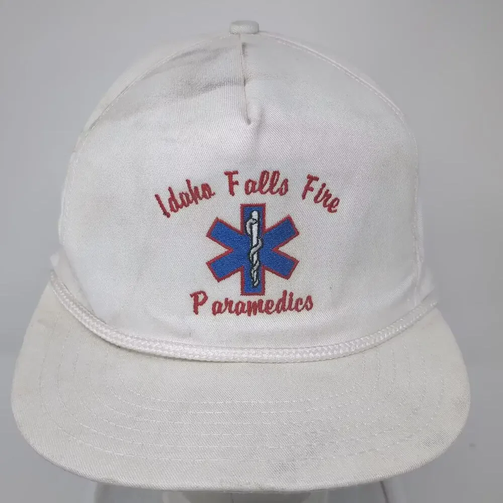 Pro Hat 5 Panel White Red Idaho Falls Fire Paramedics Rope Cap Made in USA OS - Picture 2 of 9